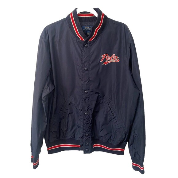 Polo Ralph Lauren Popover P Varsity Jacket, Aviator Navy (M) - Bold Graphic Sz L - Picture 1 of 6